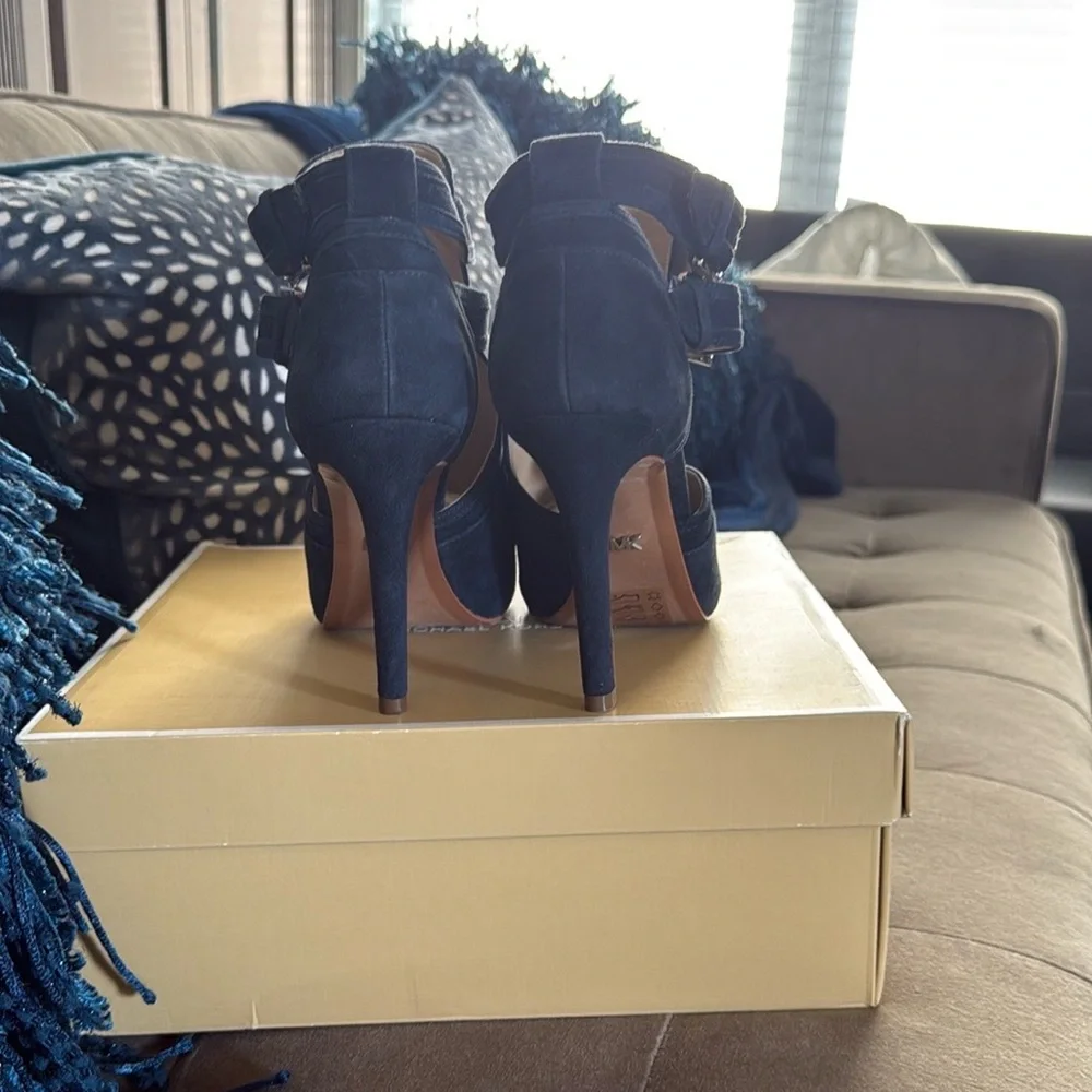 Michael Kors Blaze Open-Toe Suede High-Heel Booties Brown Sz. 7.5 - Picture 4 of 6